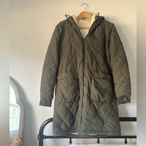 Long Fleece Lined Quilted Winter Coat